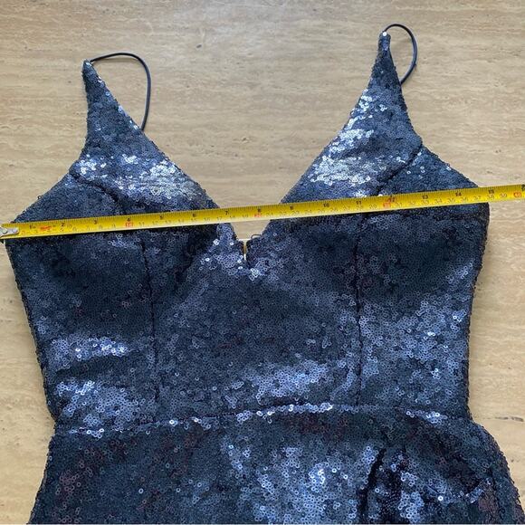 Navy Sequins Deep V Neck Open Back Formal Mini Dress P - Picture 7 of 13